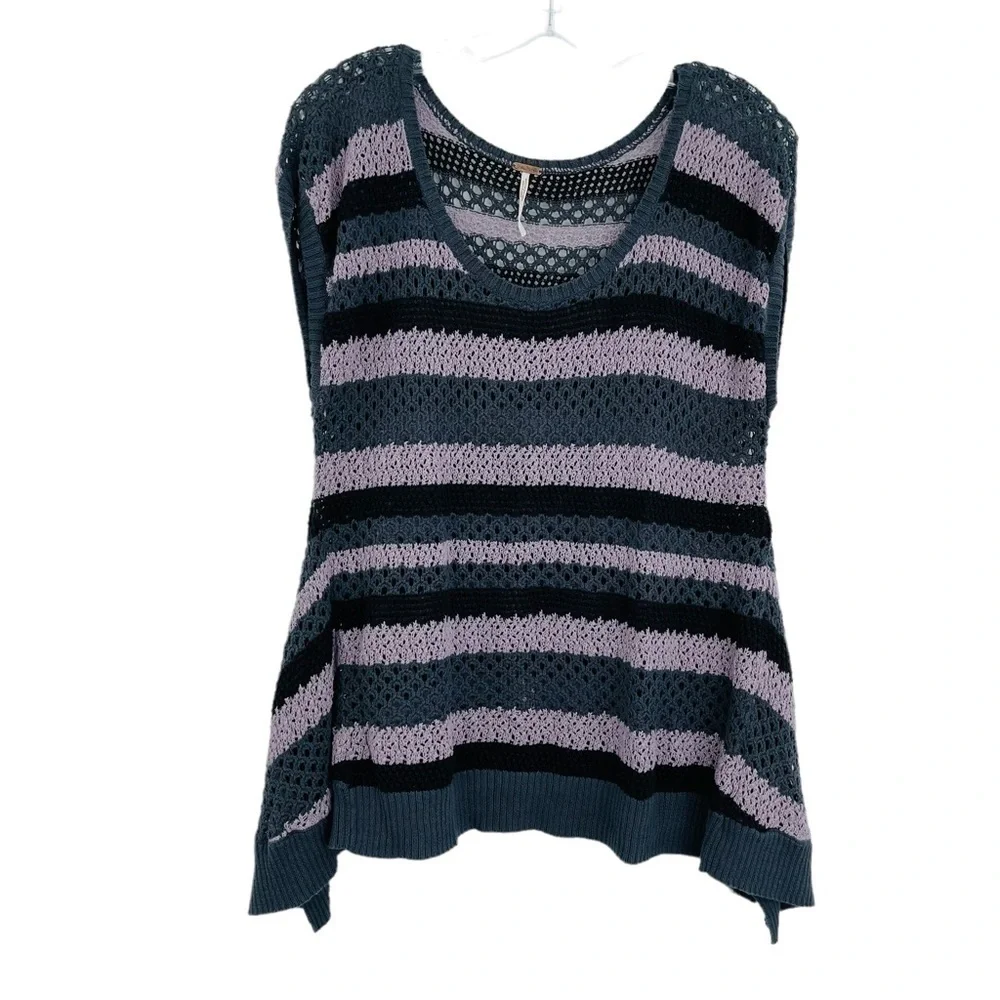 Free People crochet‎ knit top sleeveless stripe sharkbite women's size XS